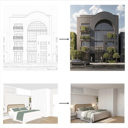 Architecture transformation: Sketch to realistic render