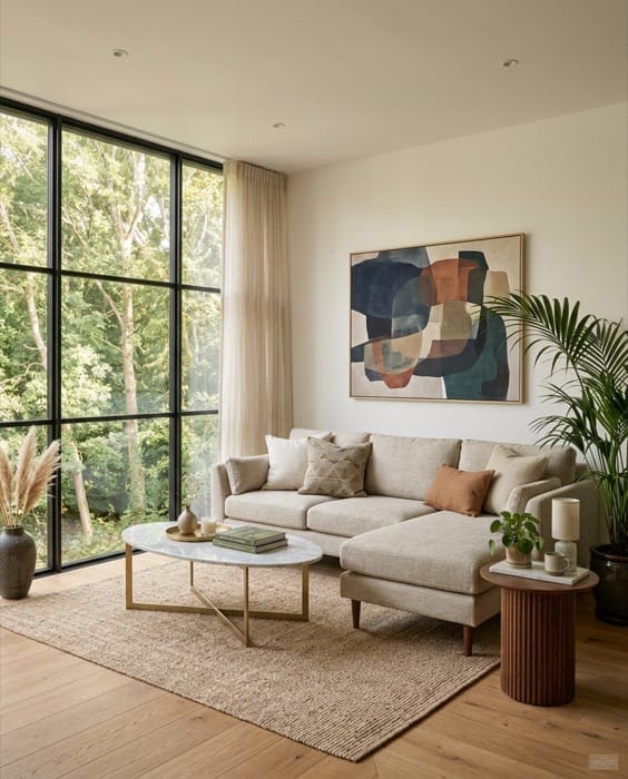 Living con sillón beige
